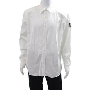 Belstaff Mens White Cotton Point Collar Long Sleeve Dress Shirt Size XL